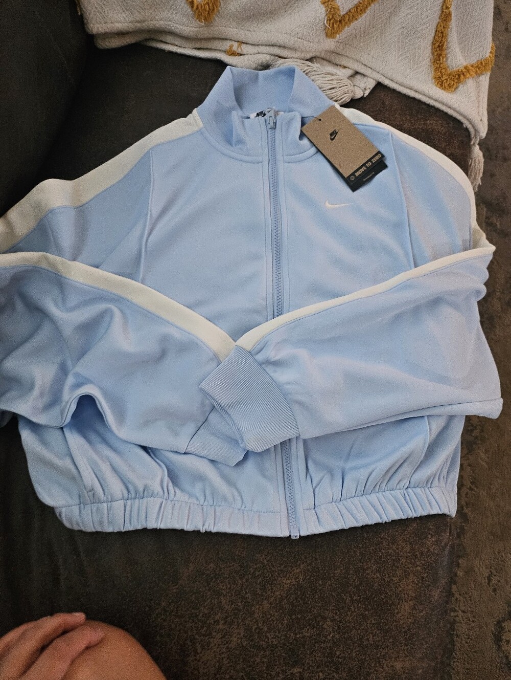 Nike Light Blue Bomber Track Jacket with White Stripes